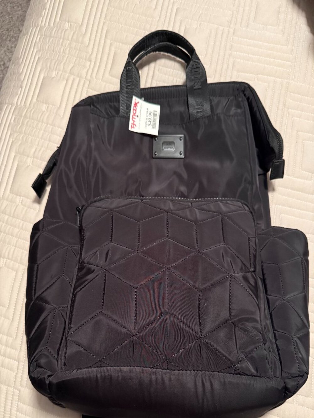 NWT Steve Madden Black Quilted Nylon Backpack Large Travel Work Bag